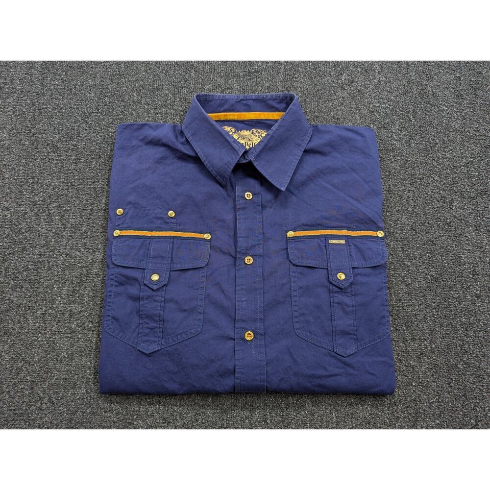 Industria Pelle Pelle Milano Long Sleeve Shirt Dark Blue Gold Hip Hop Size XL